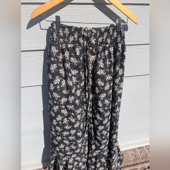Promesa Skirt Black Size S Floral Maxi High Waist Elastic Buttondown Ties Flowy - Picture 3 of 7